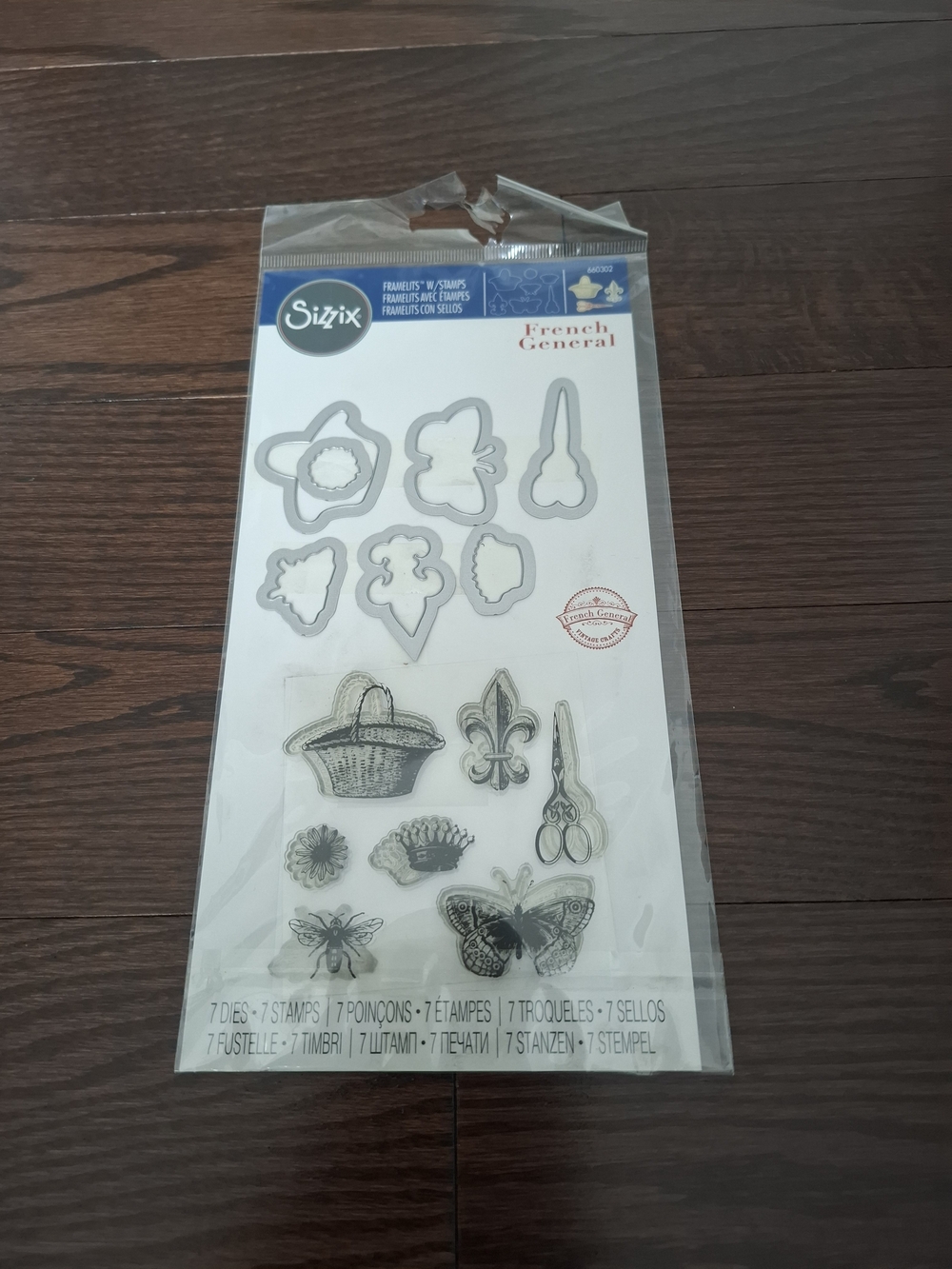 Sizzix French General Stamp & Die Set - White, Gray, Blue